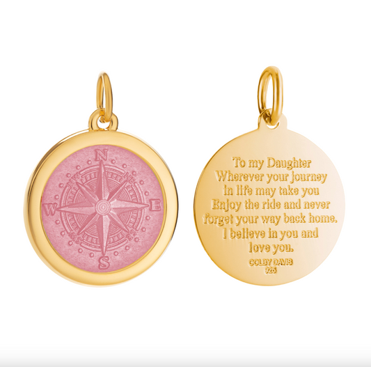 Colby Davis Pendant: Medium Mother's Compass - Daughter - Gold Vermeil