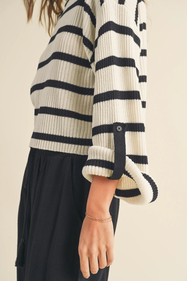 Striped Roll Up Sleeve Knit Top