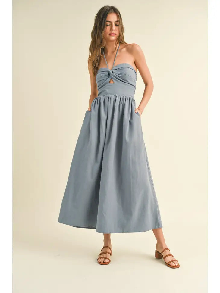 Knotted Front Halter Dress