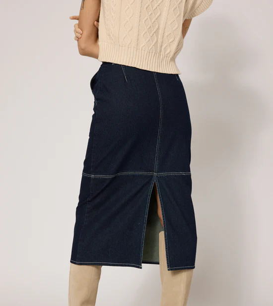 Sue Dark Denim Midi Skirt