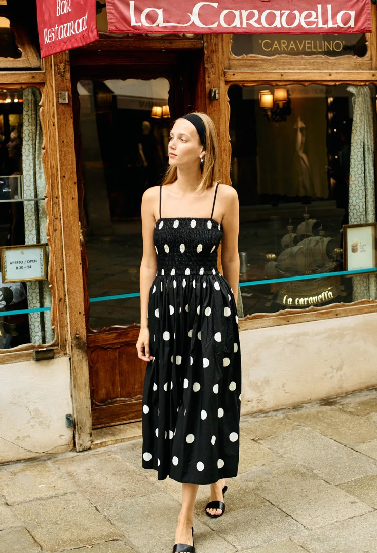 Mael Smocked Polka Dot Midi Dress