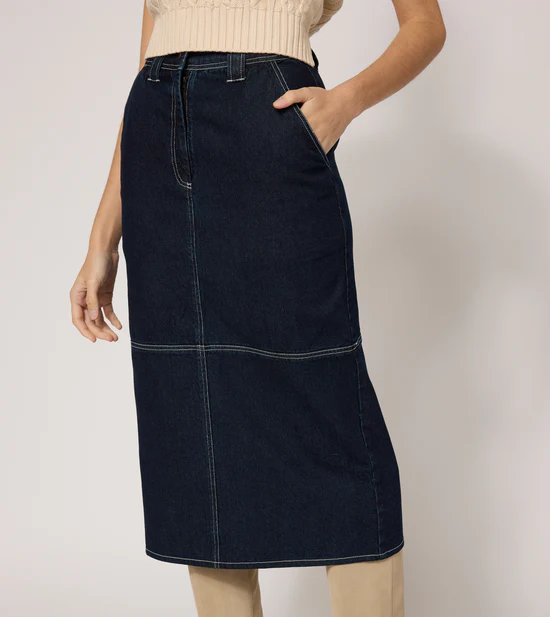 Sue Dark Denim Midi Skirt