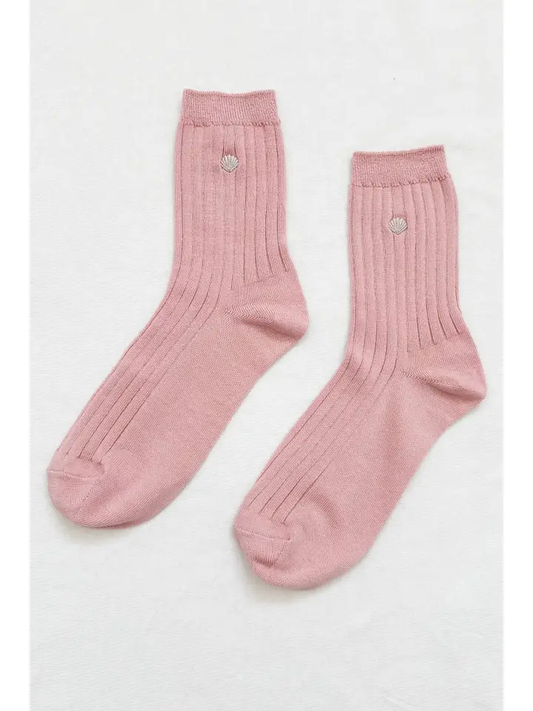 Pink Soda + Silver Seashell Socks