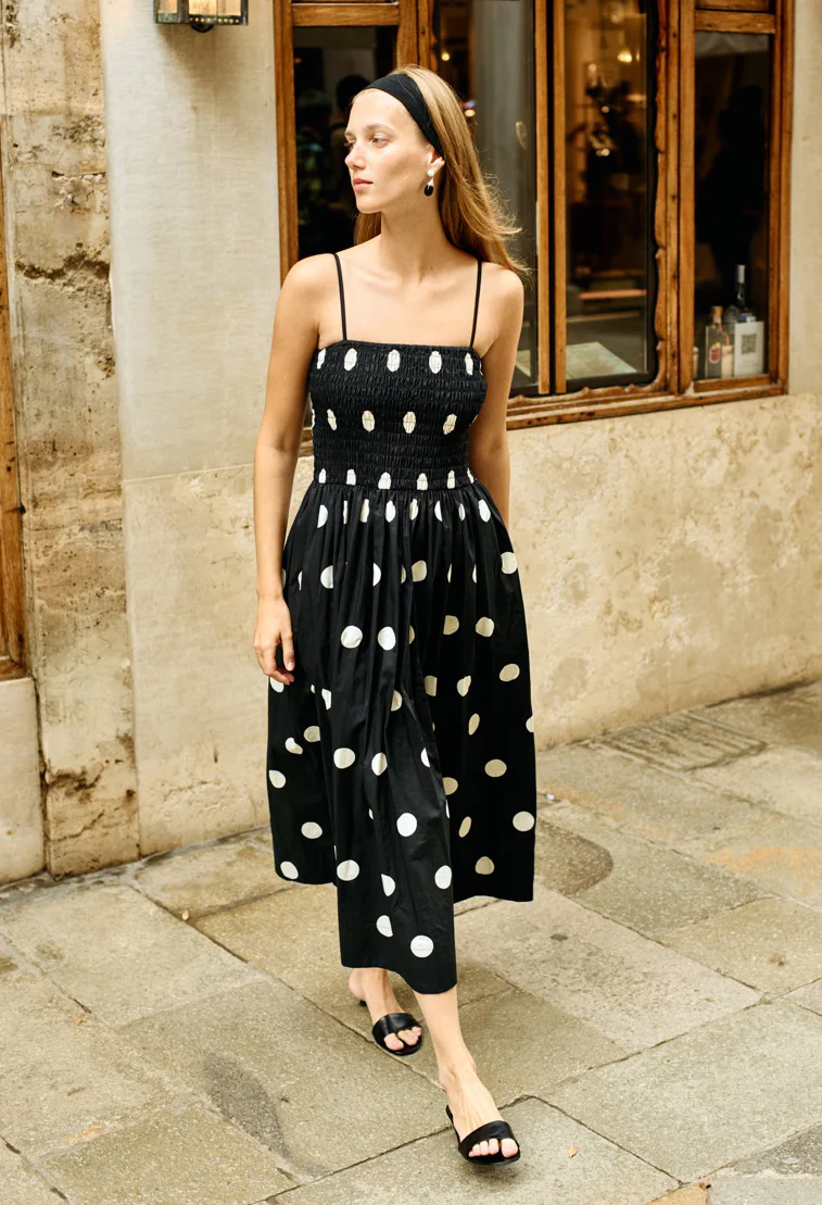 Mael Smocked Polka Dot Midi Dress