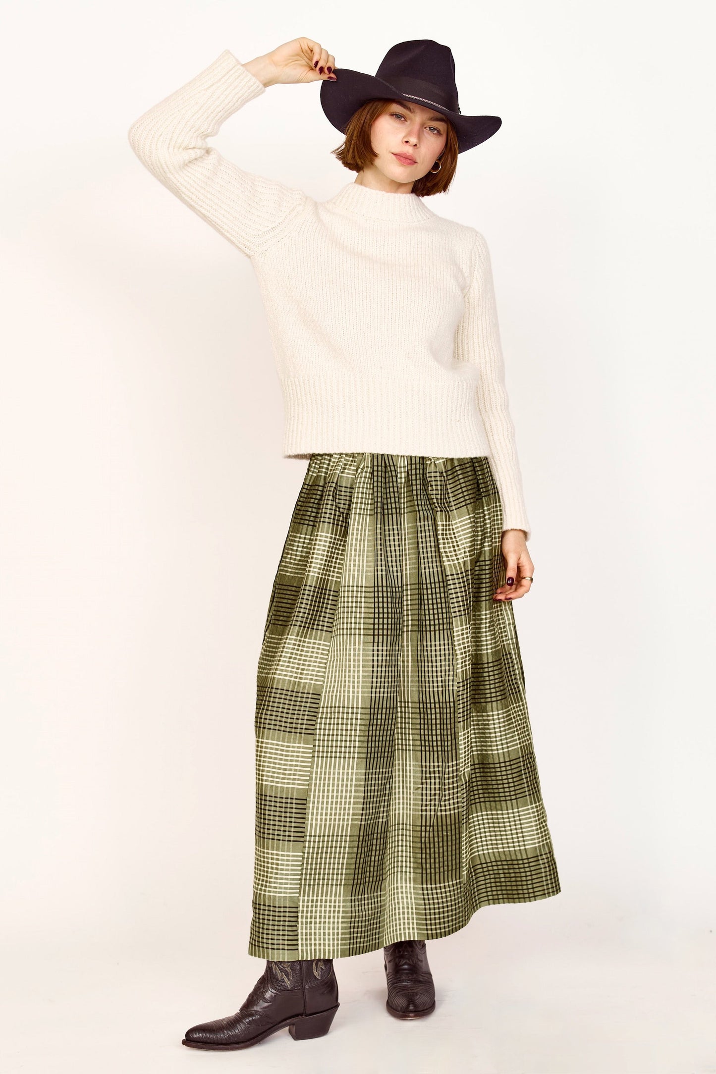 Verona Skirt in Olive Plaid