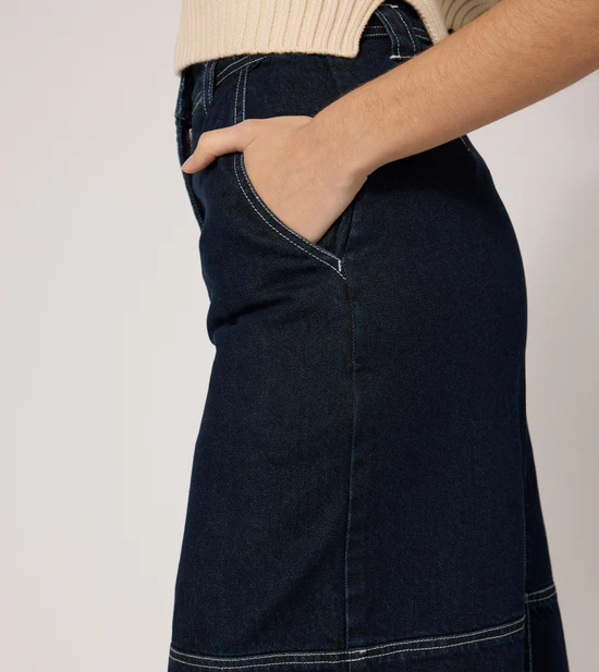 Sue Dark Denim Midi Skirt