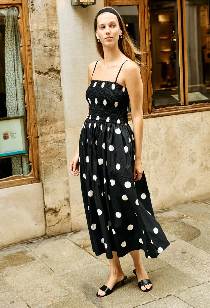 Mael Smocked Polka Dot Midi Dress