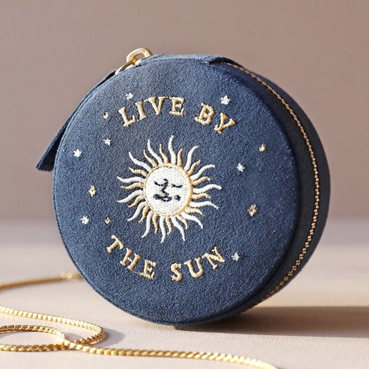 Sun & Moon Embroidered Round Jewelry Case