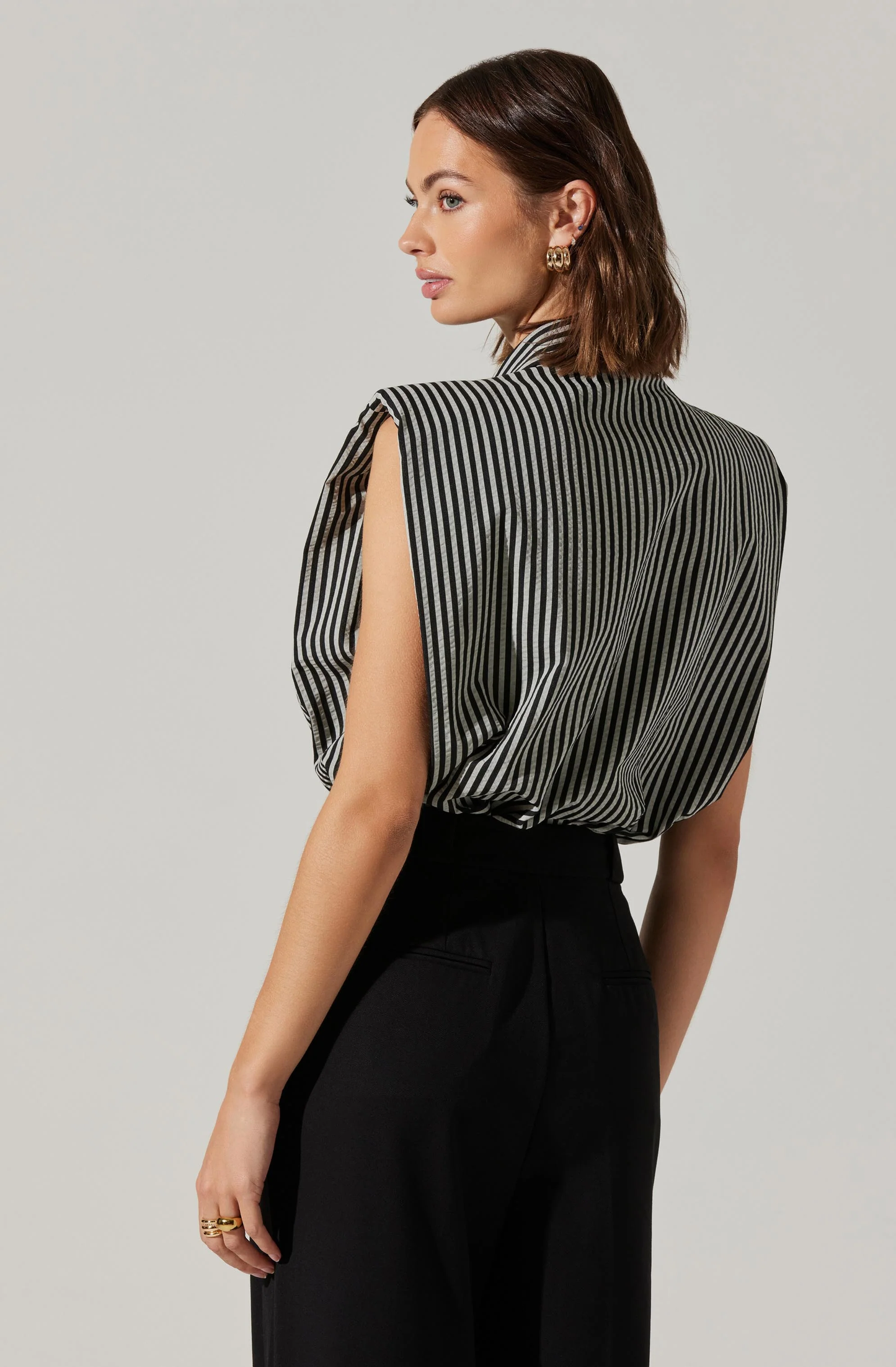 Elswyth Padded Shoulder Button-Up Top