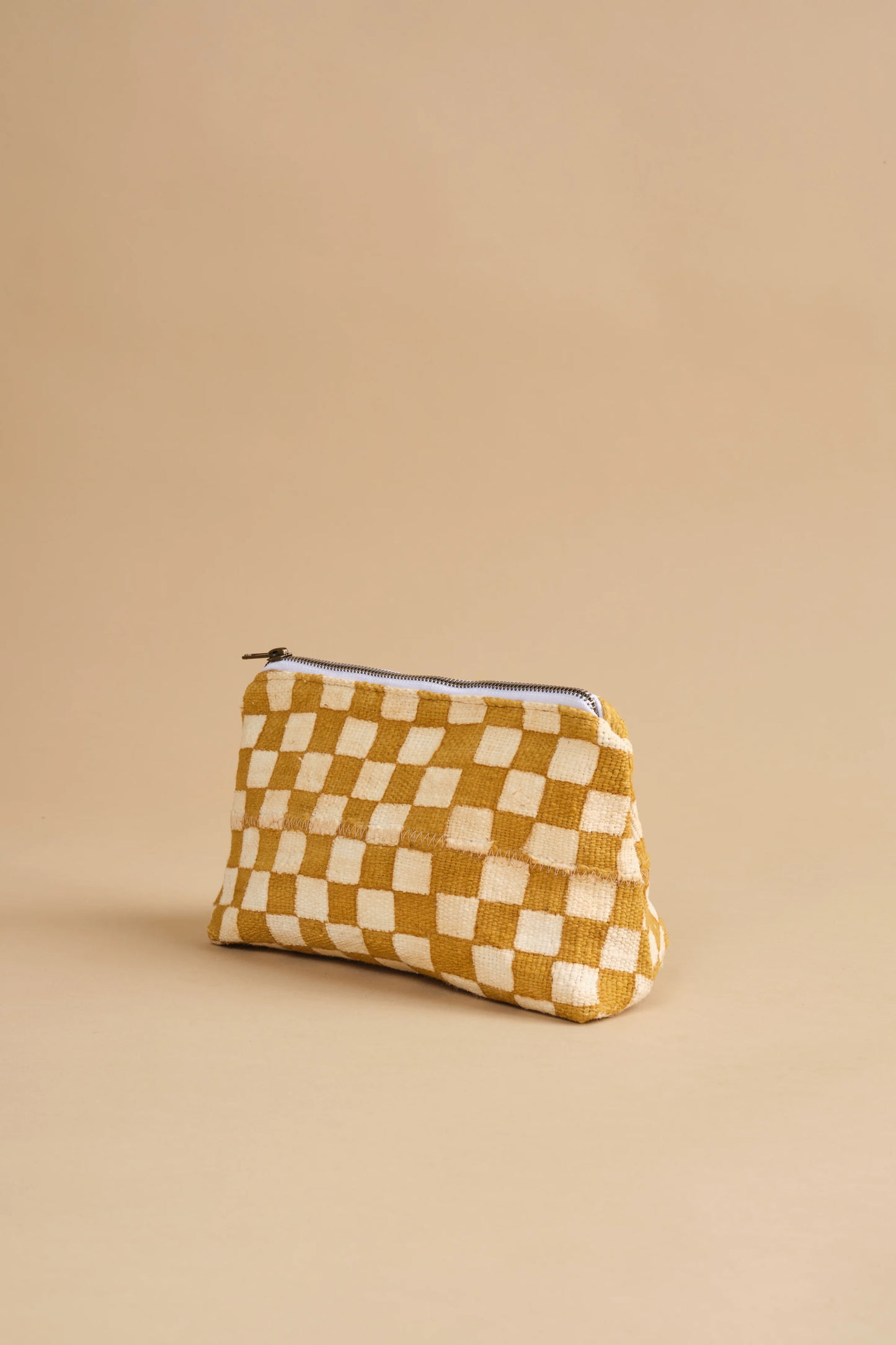 Mustard Checkered Cosmetic Bag