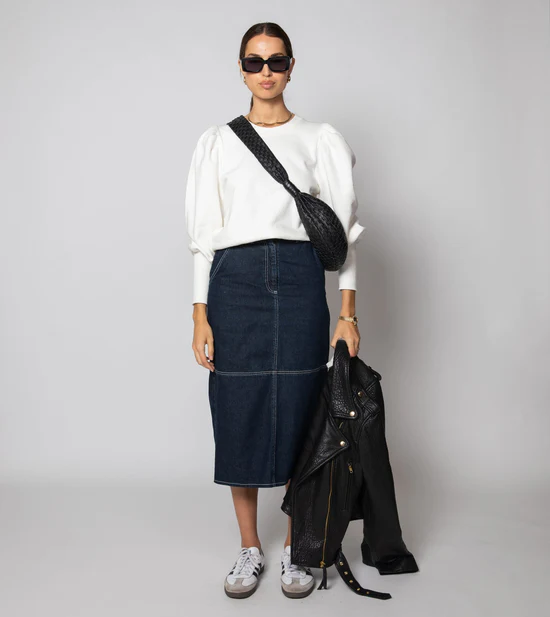 Sue Dark Denim Midi Skirt