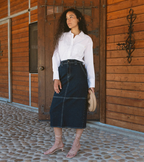 Sue Dark Denim Midi Skirt