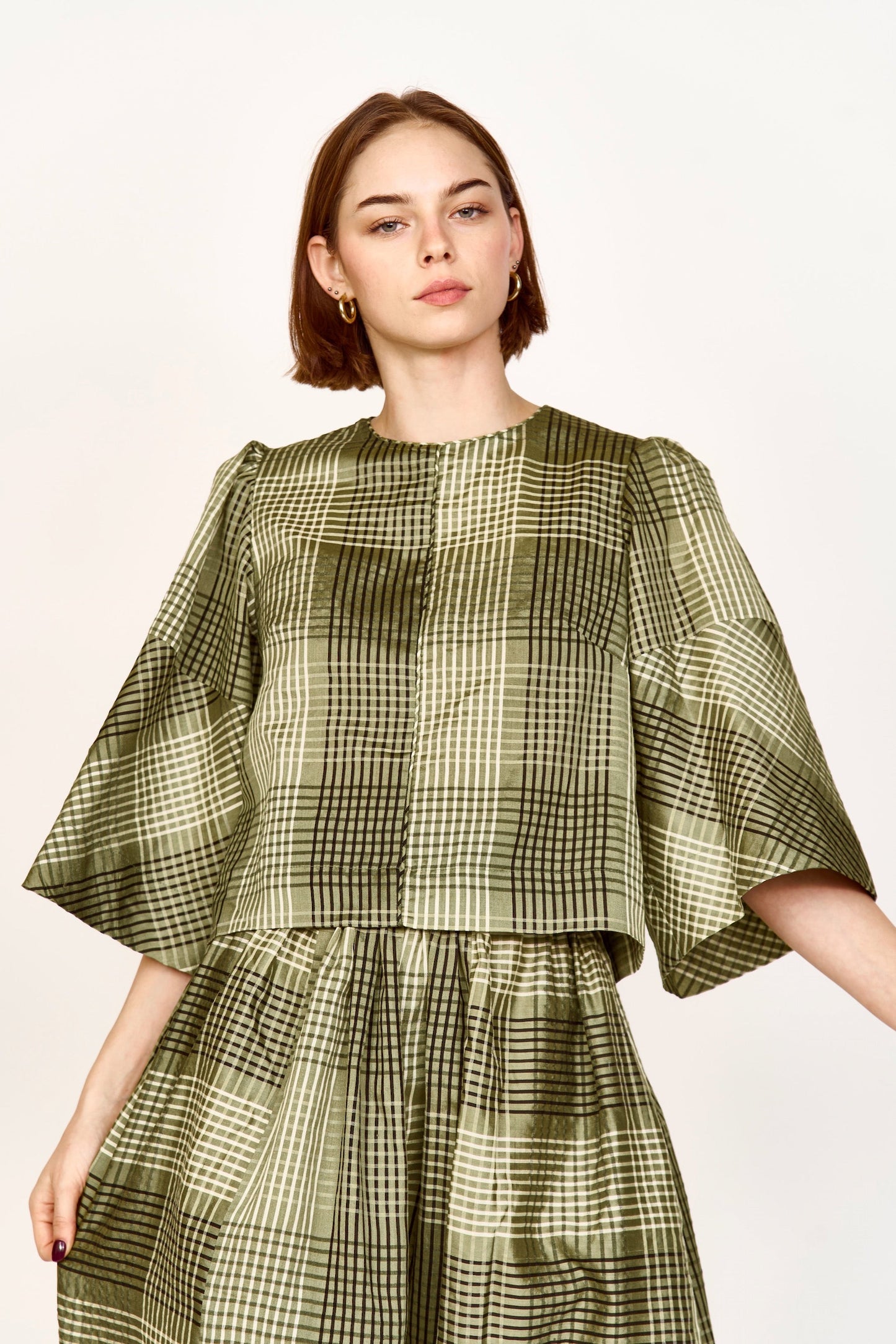 Provence Top in Olive Plaid