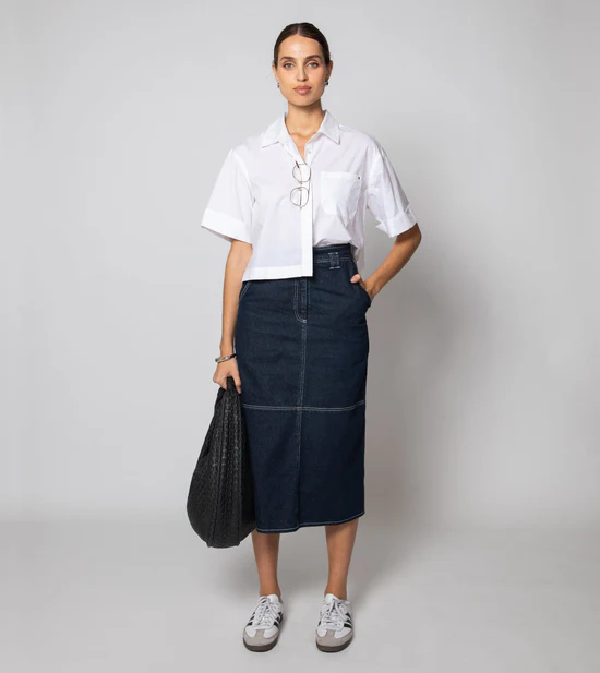 Sue Dark Denim Midi Skirt