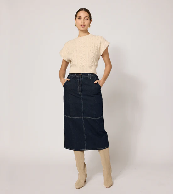 Sue Dark Denim Midi Skirt