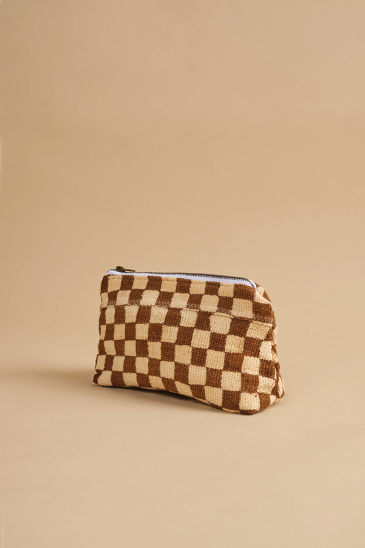 Ochre Checkered Cosmetic Bag