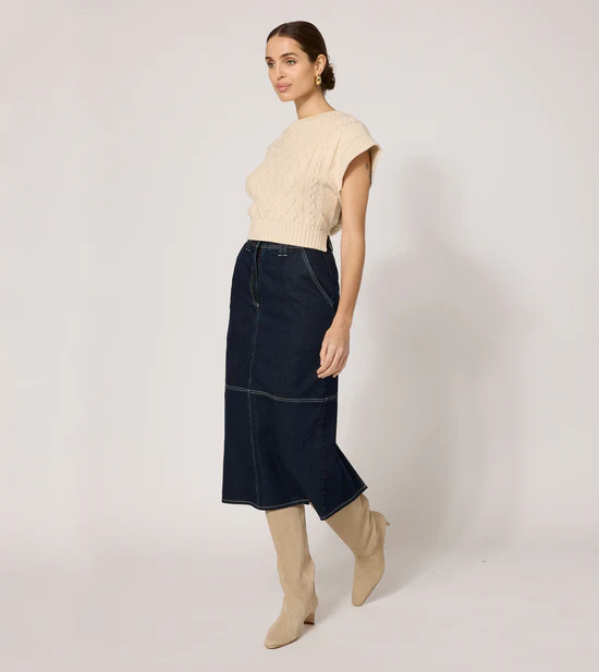 Sue Dark Denim Midi Skirt