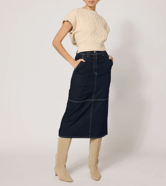 Sue Dark Denim Midi Skirt